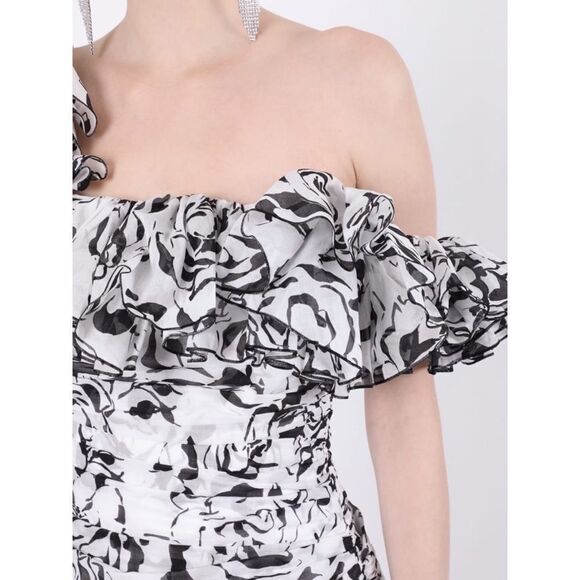 ALEXANDRE VAUTHIER Black And White Ruffled Mini Dress - Picture 7 of 13